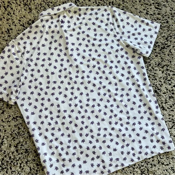 Johnnie-O Polo Shirt TCU Logo All Over Print White Purple Short Sleeve Men’s XL - Picture 11 of 15